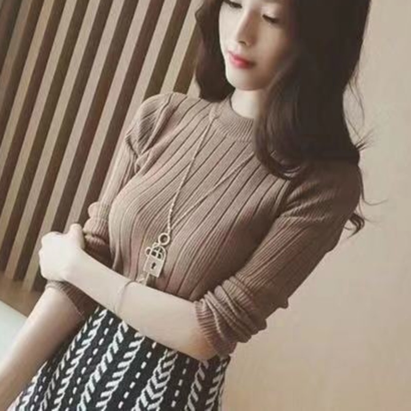 Áo Sweater Dệt Kim Tay Dài Kẻ Sọc Thiết Kế Đơn Giản Thời Trang Mùa Thu Cho Nữ