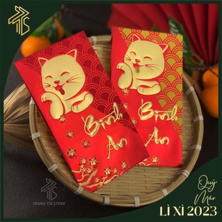 Bao mừng thọ, đi lễ, thăm viếng họa tiết Mèo Bình An họa tiết đơn giản tinh tế, dập nổi sang trọng cao cấp nhất