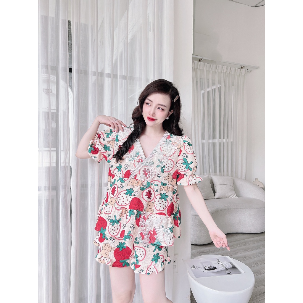 Bigsize Đồ Mặc Nhà Nữ SOJUN Bộ Đùi Xốp Cổ V Size 50-75kg