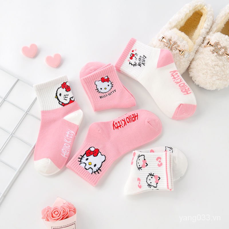 Vớ Cotton Thu Đông In Họa Tiết Mèo Hello Kitty Dễ Thương Kích Thước Vừa 12 / 9cc Cho Bé Gái