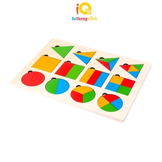 Bảng giáo Cụ Montessori 12 PCS cho bé học hình khối, màu sắc, lắp ghép, phát triển trí não thông minh BeThongMinh