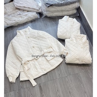 Áo khoác trần trám kèm đai