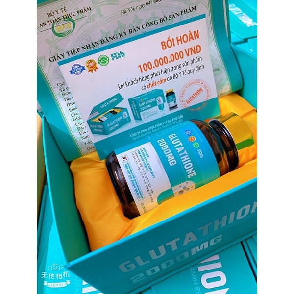 Viên glutathione 2000mg, viên uống trắng da glu 2000 mờ nám đẹp da