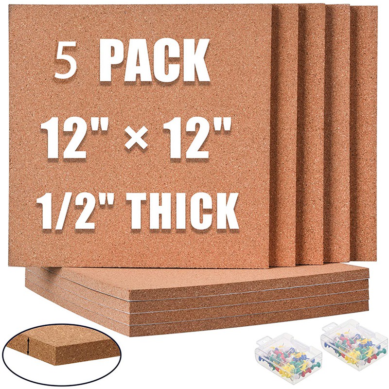 Cork board 1.27cm thick square bulletin board cork tile with 100 promotional mini walls, 5-piece self-adhesive cork board
