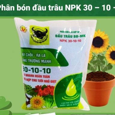 PHÂN BÓN NPK ĐẦU TRÂU 30-10-10 1kg Nảy chồi – ra lá – tăng trưởng mạnh Tan nhanh hoàn toàn phù hợp cho tưới nhỏ giọt