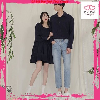 Đồ đôi nam nữ đẹp Set Váy nữ sơ mi nam đôi Hàn Quốc