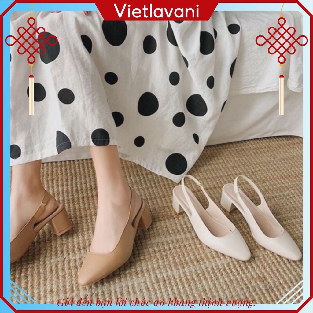 Giày cao gót mã LTC8 quai chun 2 màu Kem và Đen siêu đẹp