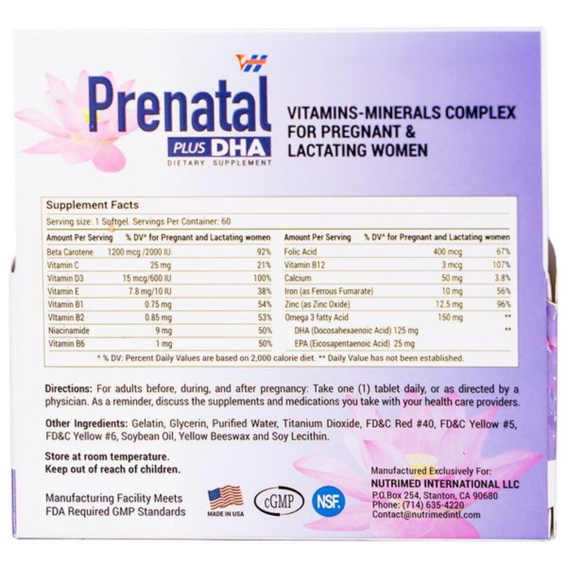 VIÊN UỐNG VITAMIN &amp; KHOÁNG CHẤT  VH- Prenatal plus DHA - Tặng 1 Bịch Khẩu Trang KF94