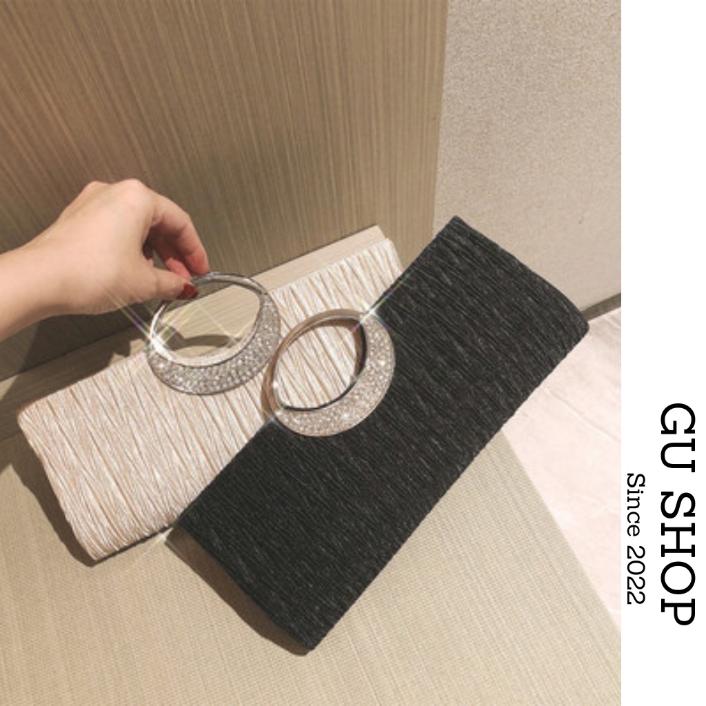 Túi xách đi tiệc clutch ví cầm tay sang chảnh thời trang mẫu mới 2023 chất nhung quai tròn đính đá TX0069 Gu Shop
