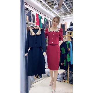 Váy nữ, Đầm thiết kế cổ nơ, dáng chữ A cao cấp dáng dài 2 màu