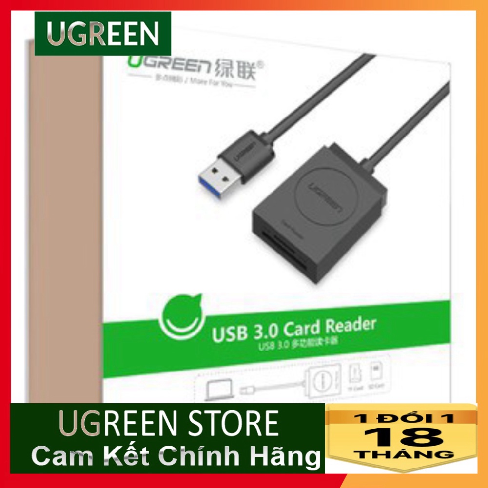 Đầu đọc thẻ USB 3.0 Chính hãng Ugreen 20250 CR127 hỗ trợ SD/TF Cao cấp màu đen