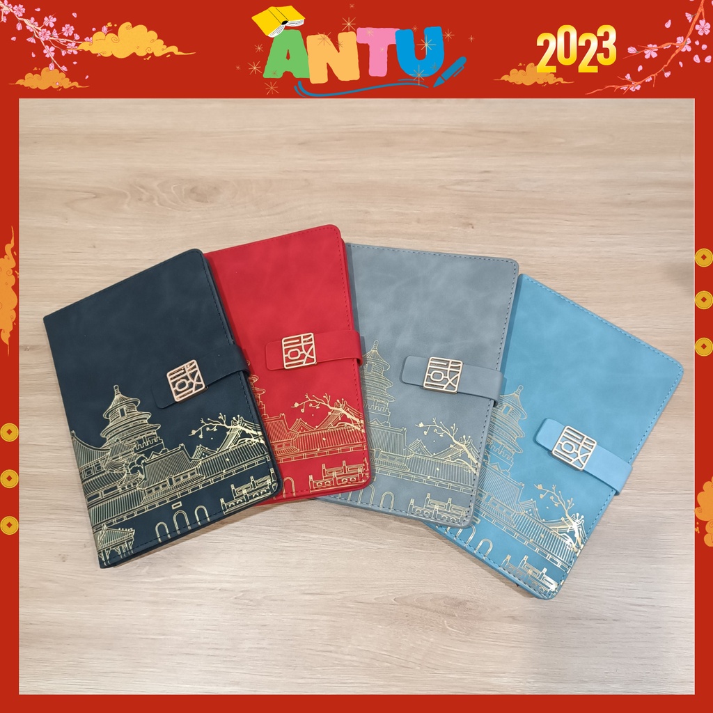 Sổ tay ghi chép, sổ viết nhật ký A5 200 trang, 2 quyển - Sổ da quà tặng cao cấp ST002 - Văn Phòng Phẩm Antu