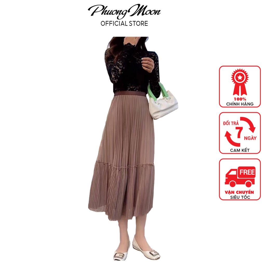 Chân váy nữ PHUONGMOON, chất liện voan lụa cao cấp mặc được 2 mặt
