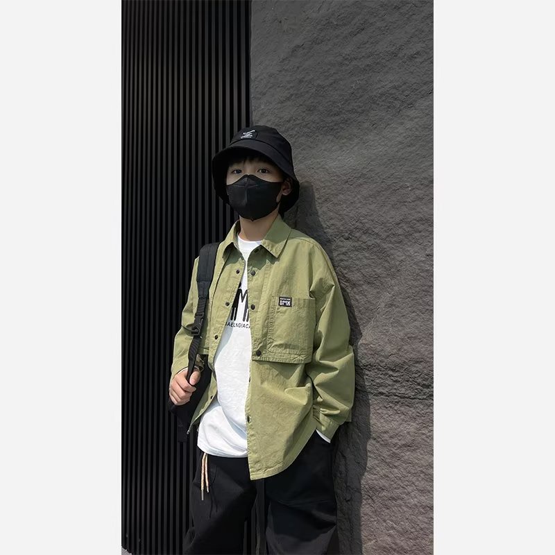 Áo Khoác Sơ Mi Tay Dài Màu Trơn Dáng Rộng Thời Trang Xuân Thu Cho Bé Trai Và Gái Plus Size