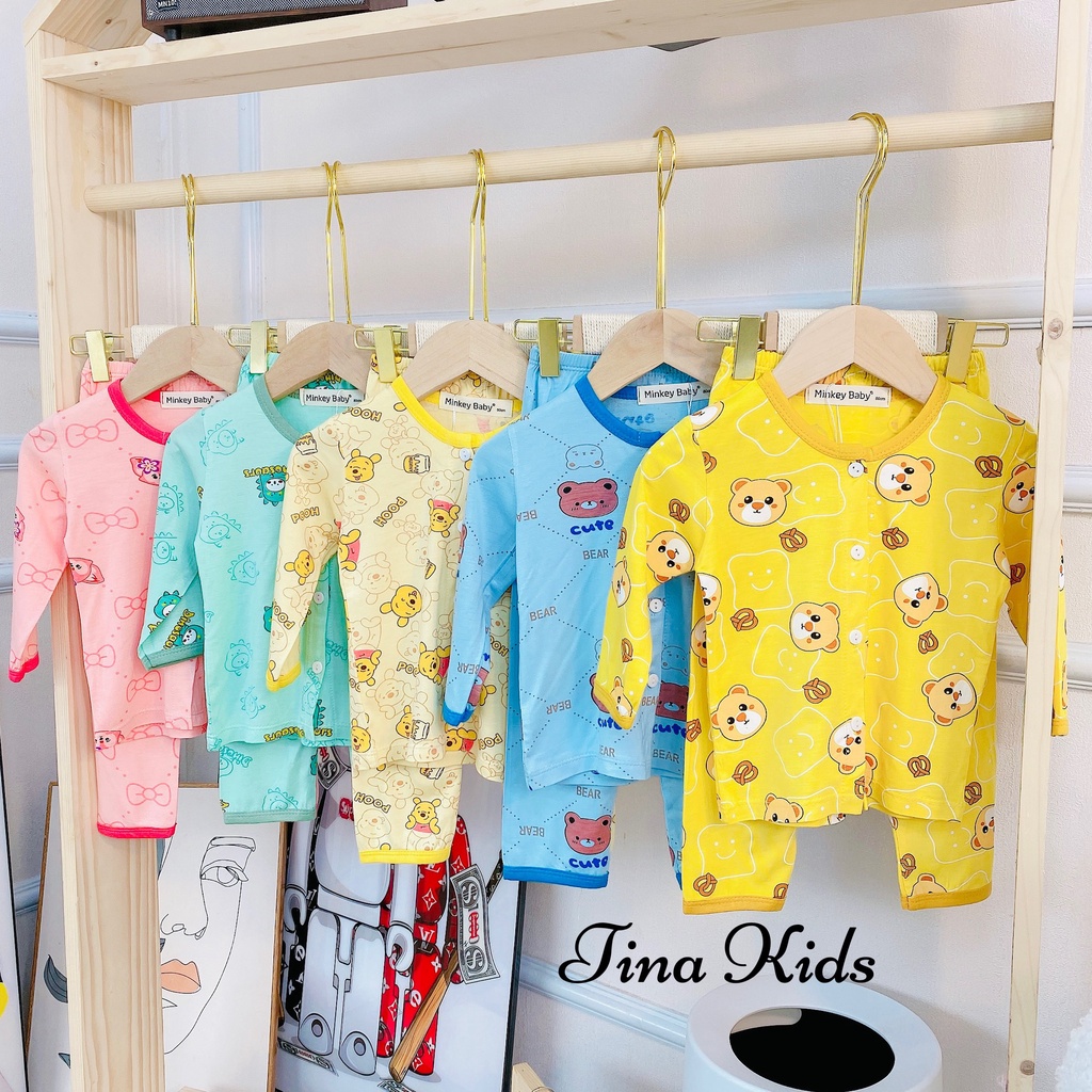 BỘ NÀY PHOM NHỎ, MOM NHÍCH SIZE Ạ Quần áo đồ bộ trẻ em đồ bộ ngủ bé trai bé gái tay dài cúc giữa in full cây