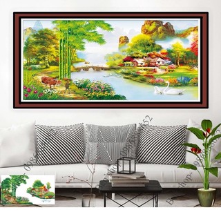 Tranh đính đá/tranh thêu phong cảnh làng quê-hồn quê vs083,lv3283