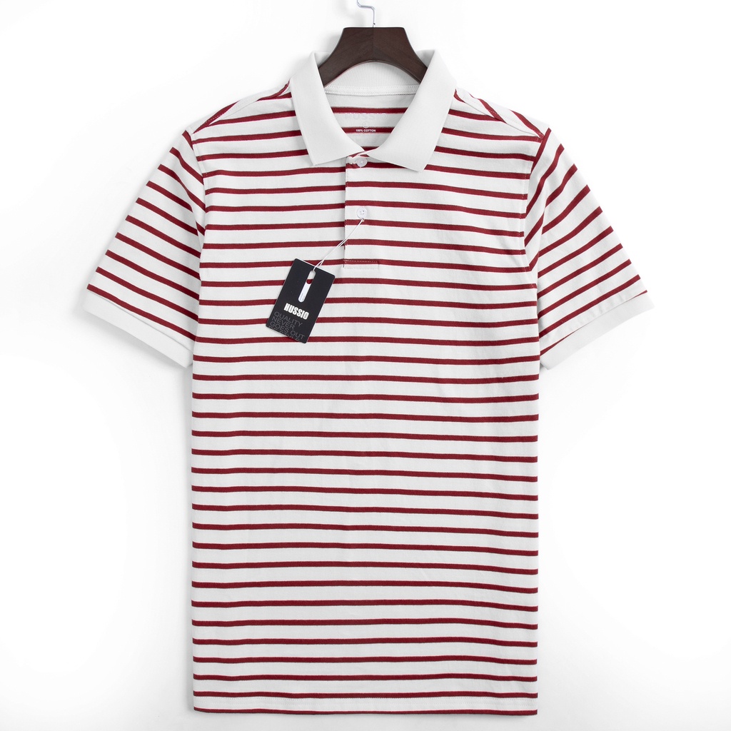 Áo Polo nam tay ngắn RED STRIPED vải Cotton Single sọc trẻ trung, năng động, thanh lịch - HUSSIO