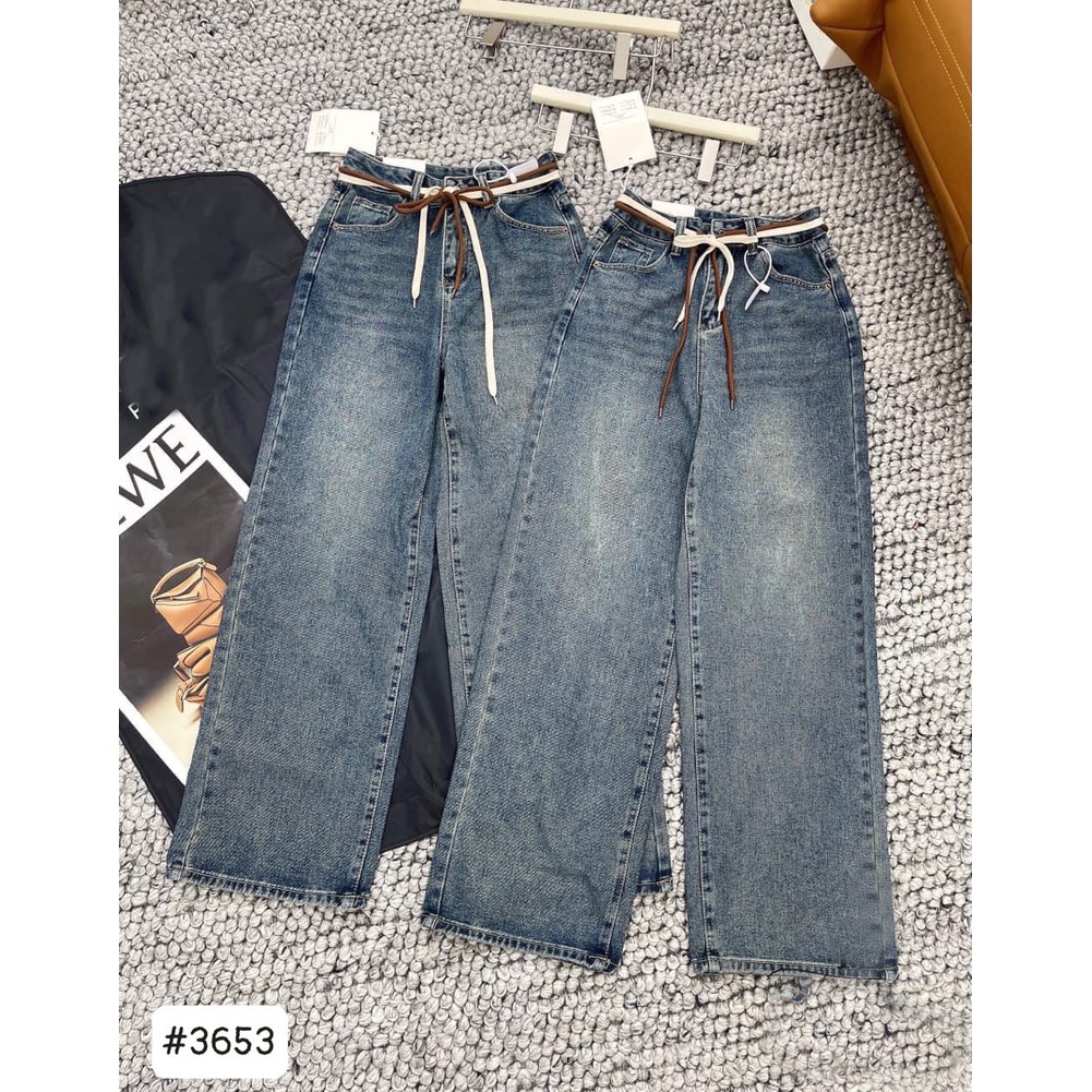 [ORDM3653] QUẦN JEANS ỐNG RỘNG NỮ LƯNG CAO 2 DÂY TRẮNG NÂU MÀU XANH ĐẬM BỤI DƠ LAI CUỐN PHỐI TÚI RÁCH KIỂU PHÍA SAU ĐỈN