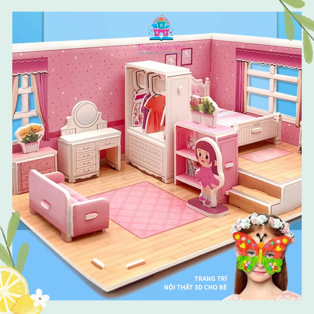 BỘ ĐỒ CHƠI XẾP HÌNH LẮP RÁP NGÔI NHÀ BÚP BÊ 3D THIẾT KẾ NỘI THẤT NGÔI NHÀ SIÊU XINH XẮN CHO BÉ GÁI