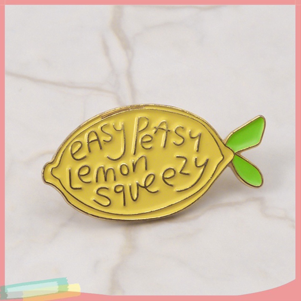 【LK】Cartoon Lemon Enamel Letters Brooch Pin Unisex Denim Backpack Decor Party Badge