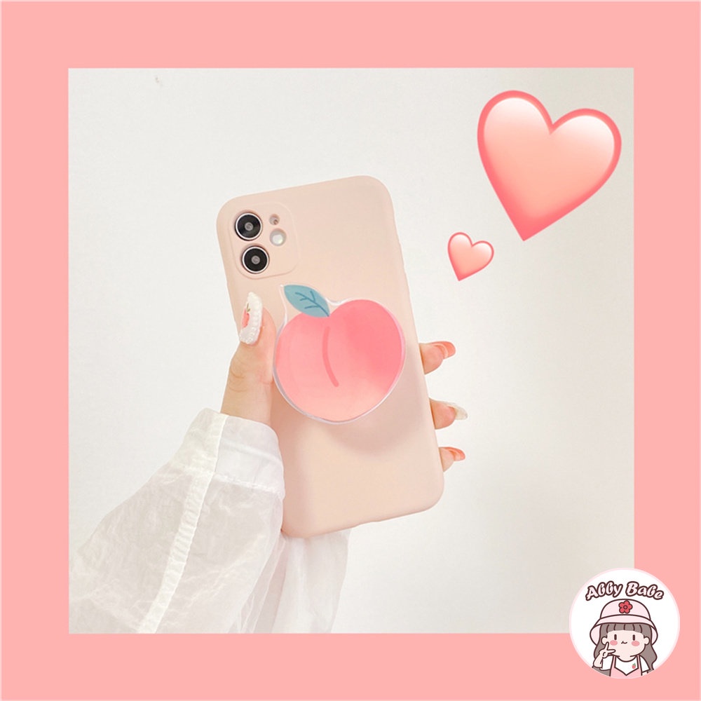 Ốp Điện Thoại TPU Mềm Chống Mồ Hôi Có Giá Đỡ Hình Quả Đào Hồng Cho IPhone 14 Pro Max 11 7Plus 13 12 11 Pro Max X XS
