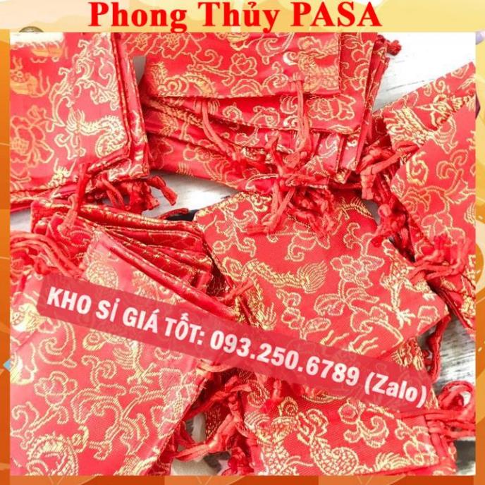BÁN CHẠY Combo 100 Túi Gấm Long Phụng Đỏ Vàng Siêu Kute rút dây 7 x 9 cm đựng trang sức, đồ phong thủy
