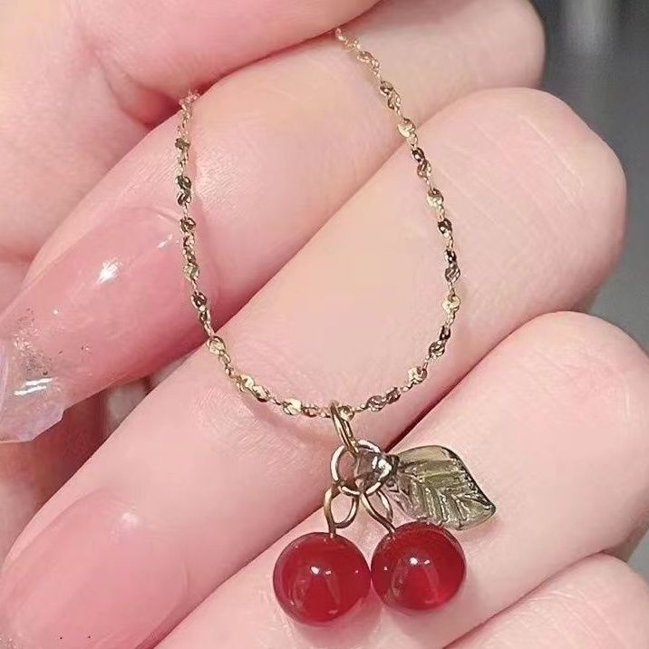 Carnelian Dây Chuyền Bằng Thép Titan Màu Vàng Anh Đào Không Phai Sang Trọng Ngọt Ngào Không Phai Màu Có Thể Giặt Được