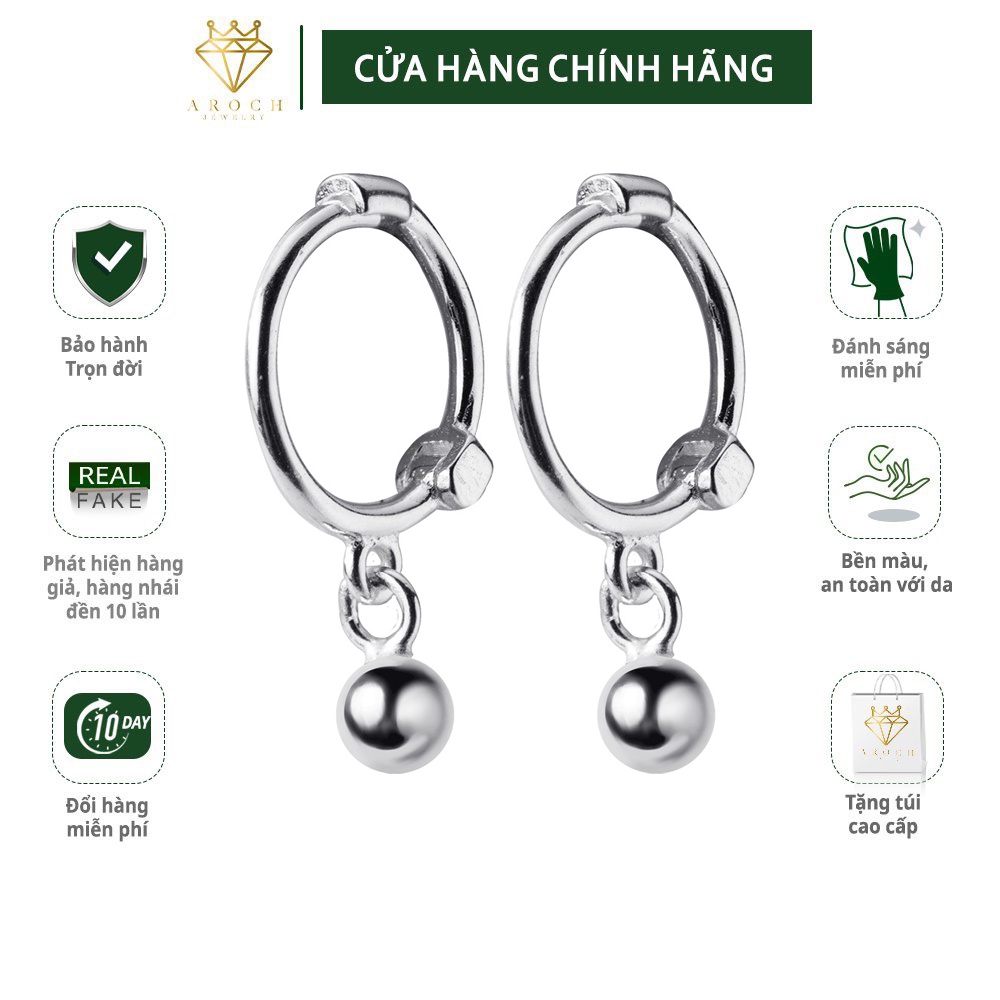 Khuyên tai bạc Ý s925 đính hạt bi tròn sáng bóng E8527 - AROCH Jewelry