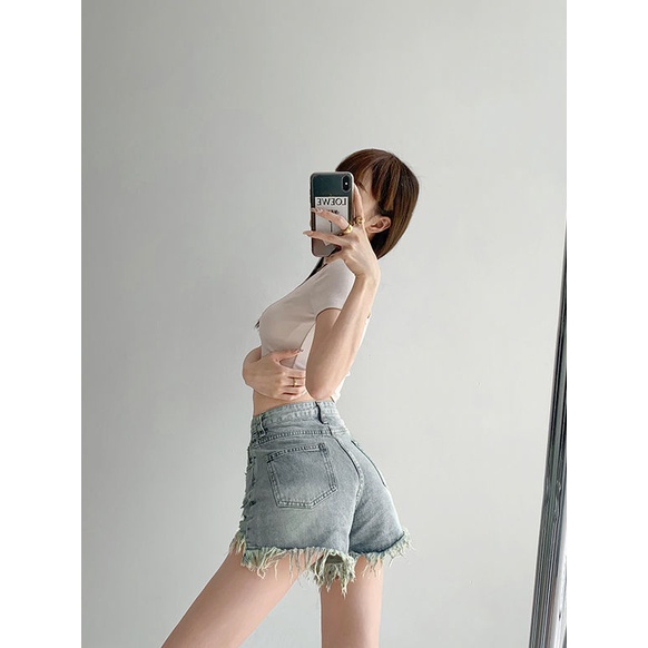 [Mã FADEP2212 giảm 10k đơn từ 99k] Quần Short Denim Lưng Cao Phong Cách Đường Phố Gợi Cảm Cho Nữ