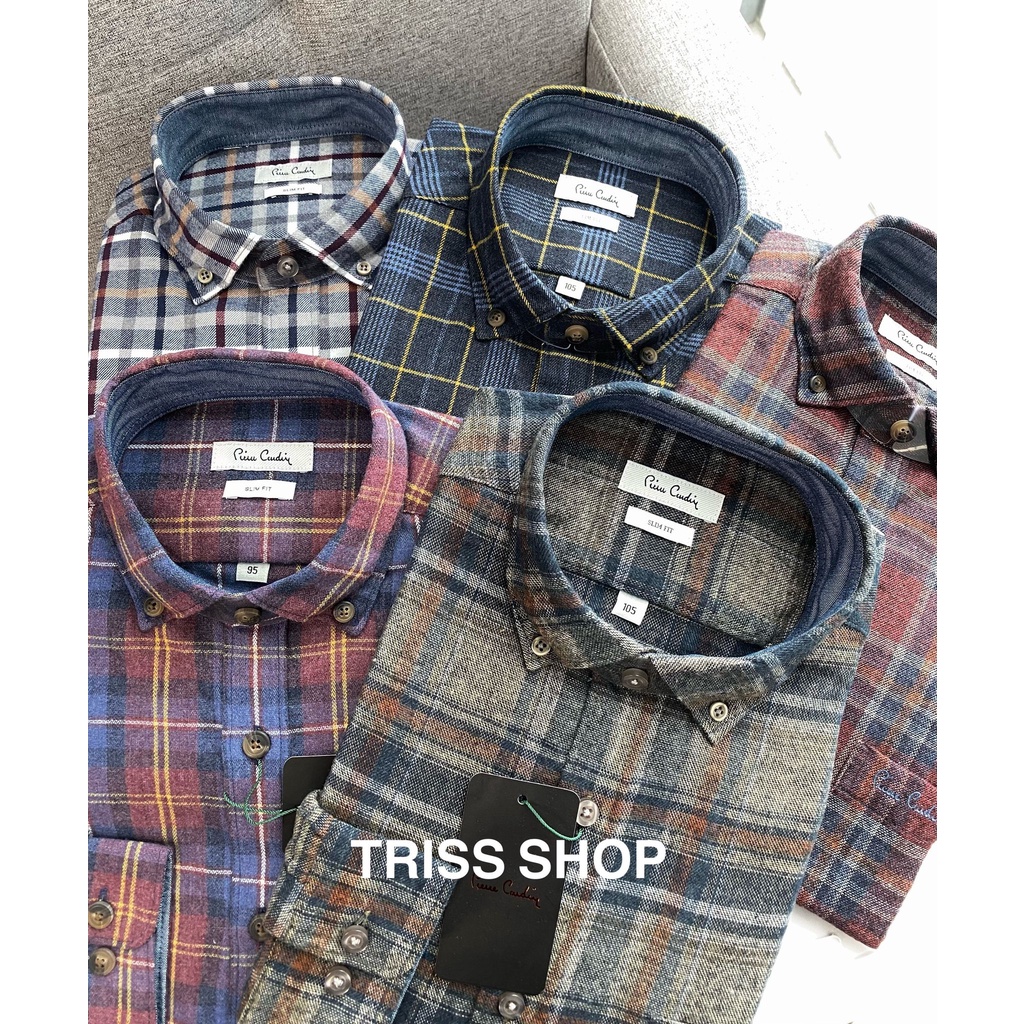 Áo sơ mi nam dài tay họa tiết caro cao cấp Pierre Cardin 3 xuất Hàn chất dạ không nhăn