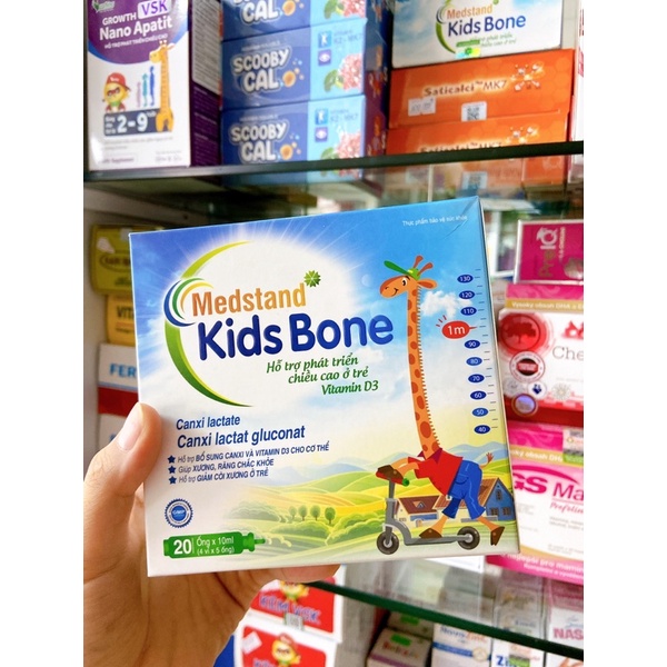 MEDSTAND KIDS BONE - Hỗ trợ phát triển chiều cao ở trẻ, bổ sung Canxi và Vitamin D3 (Hộp 20 ống) [Chính Hãng]