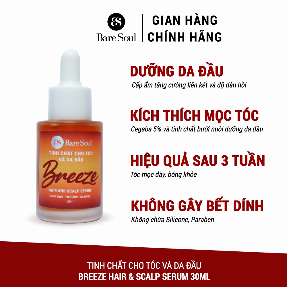 Combo Tinh chất dưỡng tóc BareSoul BREEZE Hair & Scalp Serum 30ml và Son tẩy tế bào chết môi Sweet Talker 20g