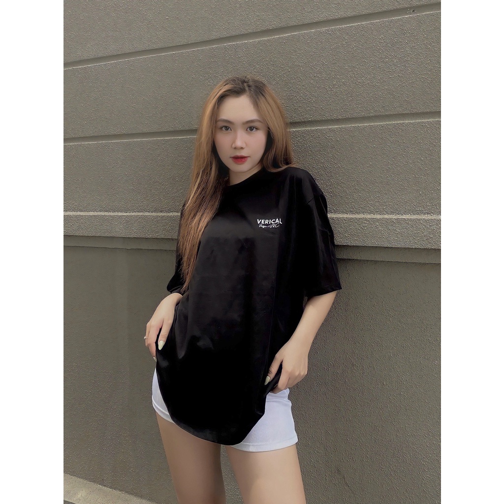 Áo thun Unisex Verical Basic Tee Black phông trơn nam nữ tay lỡ oversize form rộng màu đen