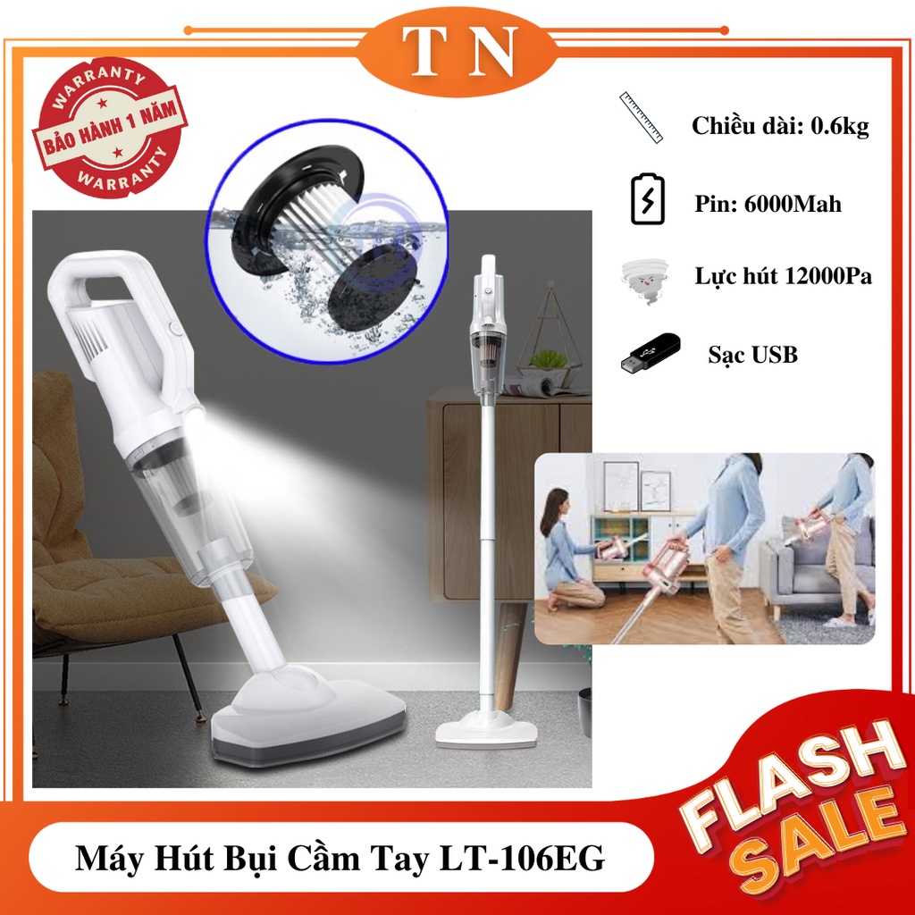 Máy Hút Bụi Cầm Tay LT-106EG - Máy Hút Bụi Mini Không Dây, Lực Hút Mạnh 12000Pa, Công Suất Lớn 120W, Pin Trâu 6000mAh