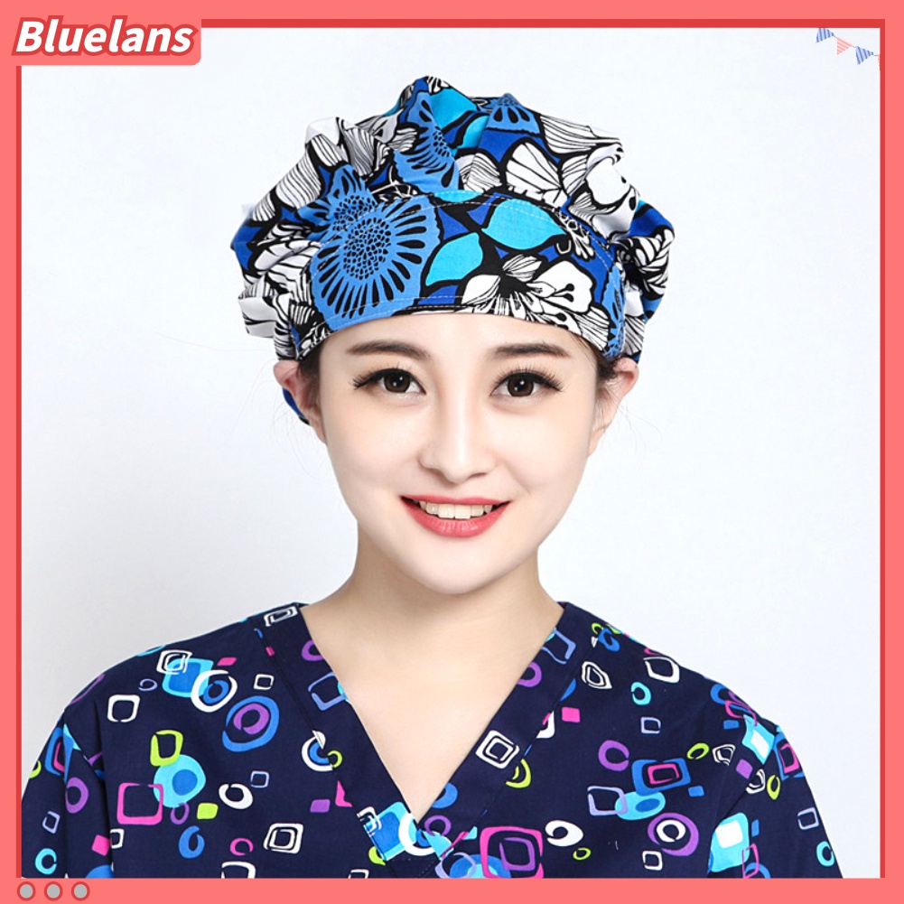 [BL] Mũ Đầu Bếp In Hoa Chống Bụi Có Thể Điều Chỉnh Kích Cỡ