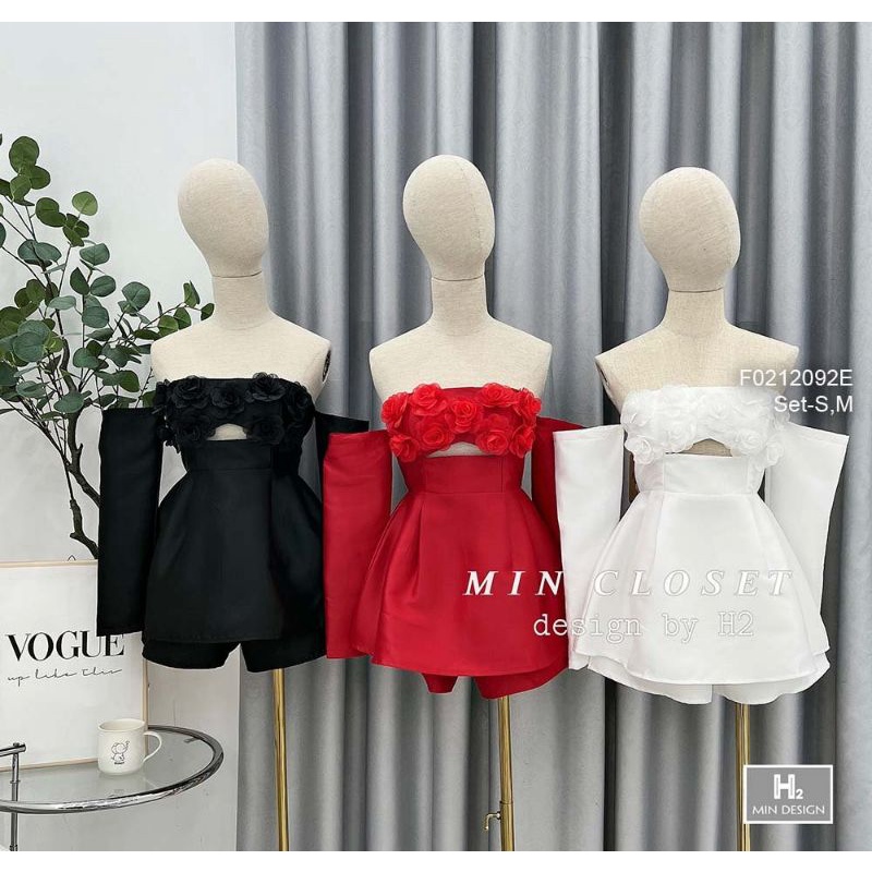 Set quần short kèm áo tay dài rớt vai ngực đính hoa 0212