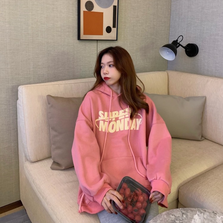 IELGY IELGY Áo Hoodie Dáng Rộng In Chữ Phong Cách Hàn Quốc Thời Trang Cho Nữ