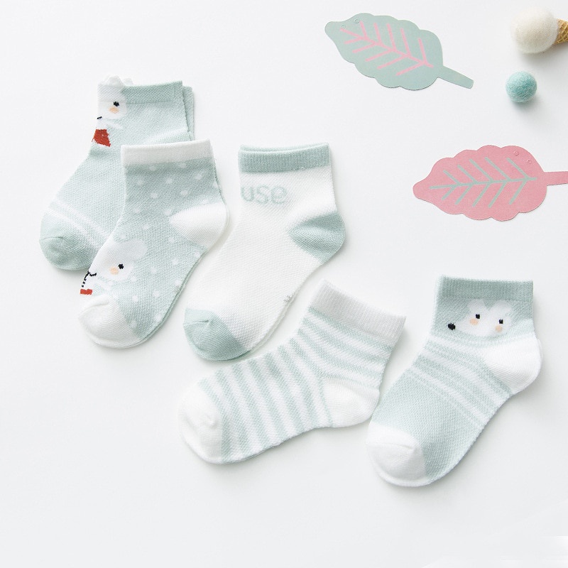 Set 5 Đôi Vớ Cotton Mềm Màu Trơn Họa Tiết Sọc Thể Thao Dành Cho Trẻ Em