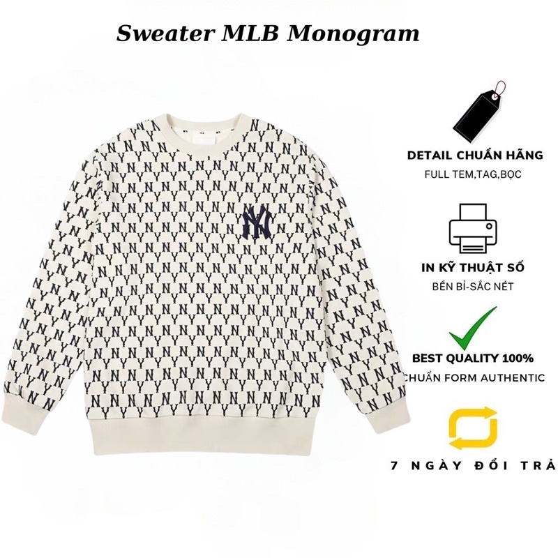 Áo Sweater MLB Monogram bản cao cấp Áo Sweater NY nam nữ in họa tiết mới nhất