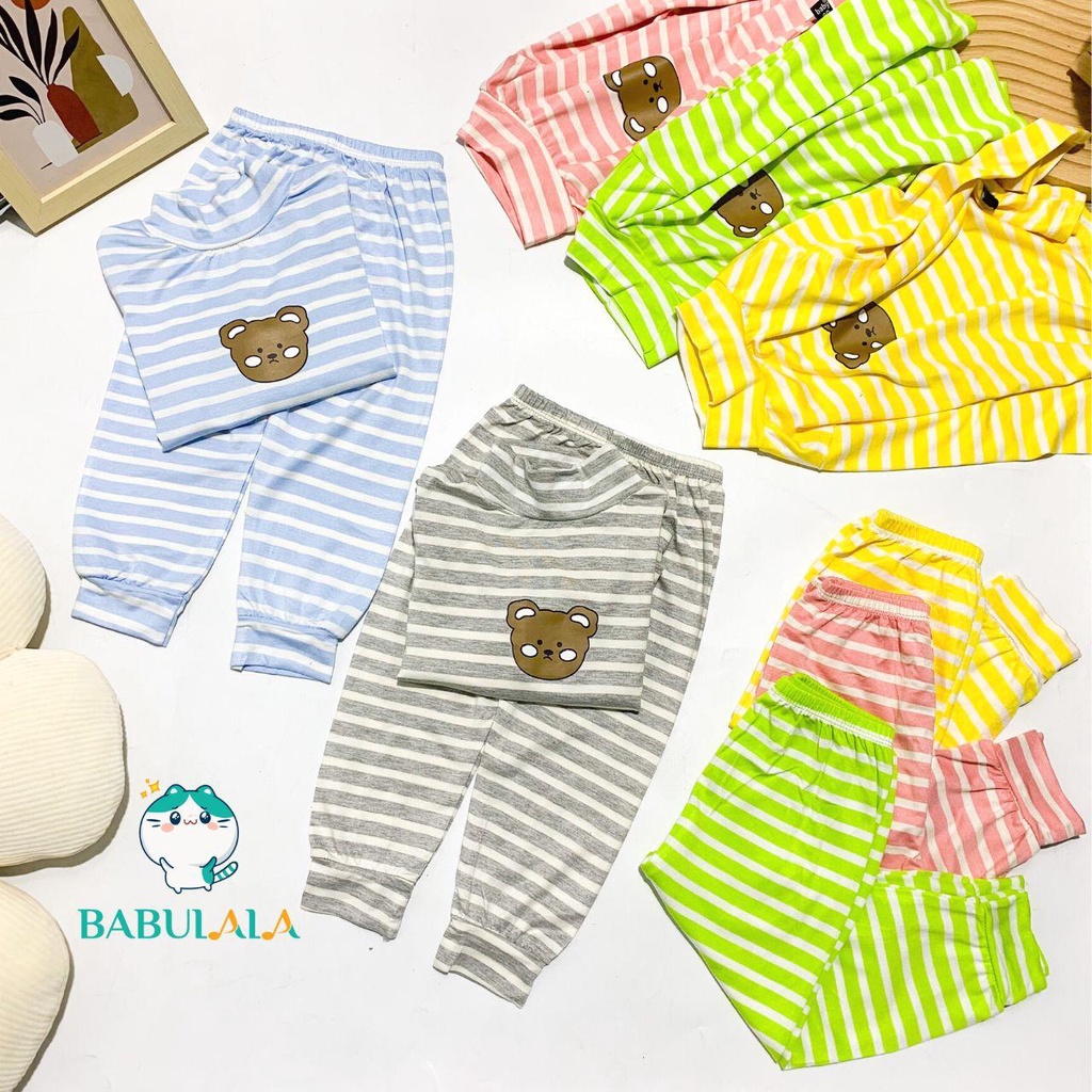 Bộ Dài Tay Cổ Cao Thu Đông MINKY MOM Chính Hãng Thun Lạnh Sọc Dệt Visco Hình in Gấu Cute Cho Bé 8-20kg - Babulala