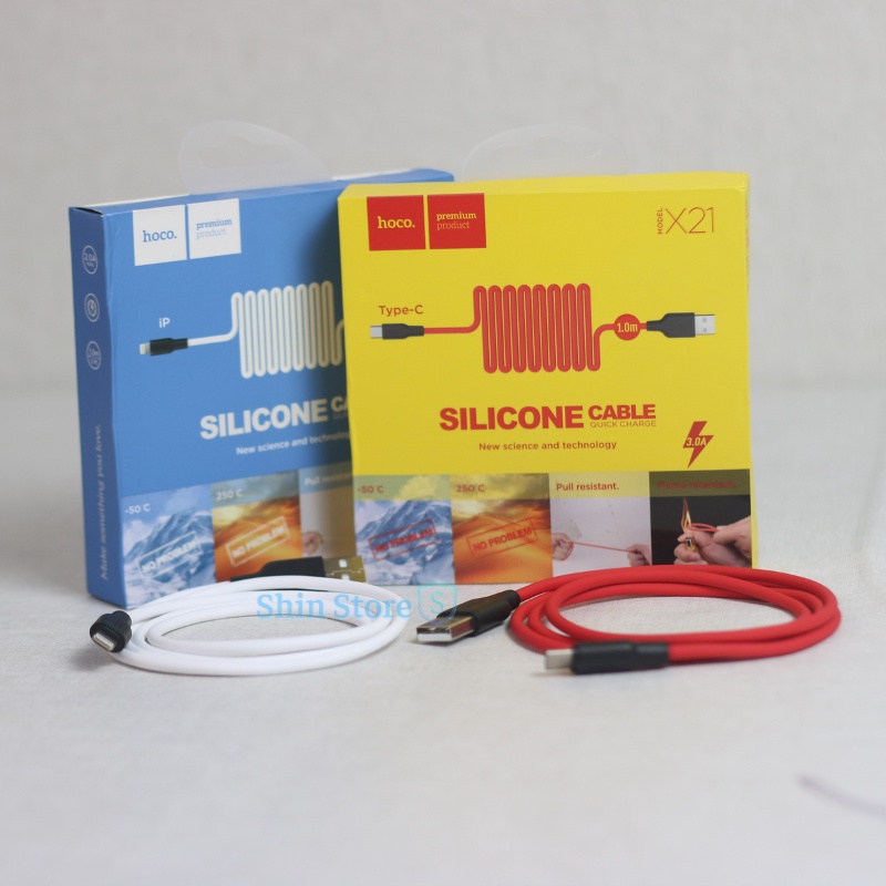 Cáp sạc Hoco X21 sạc nhanh 3.0A,  USB To Light dây sạc silicon độ dài 1 mét -SHINSTORE