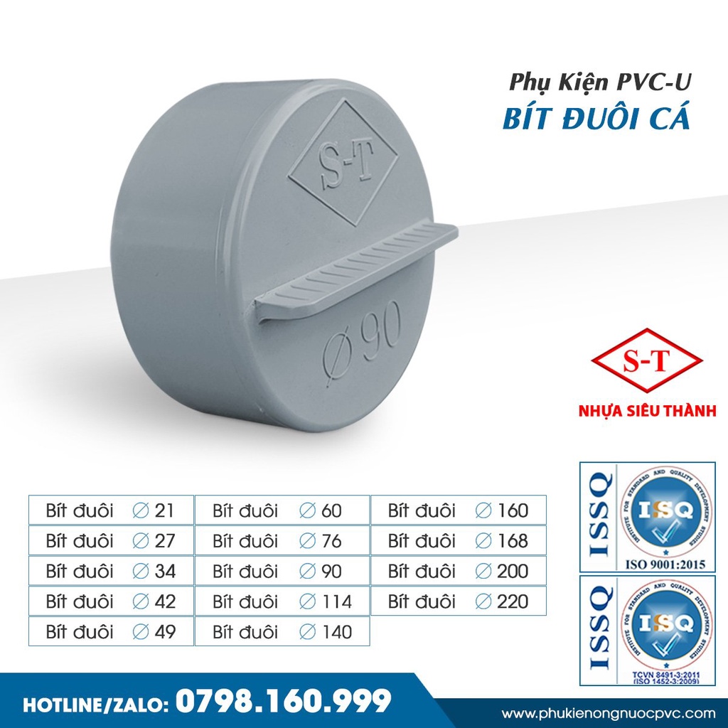 Bít đuôi cá PVC Siêu Thành (từ phi 21 đến 90)