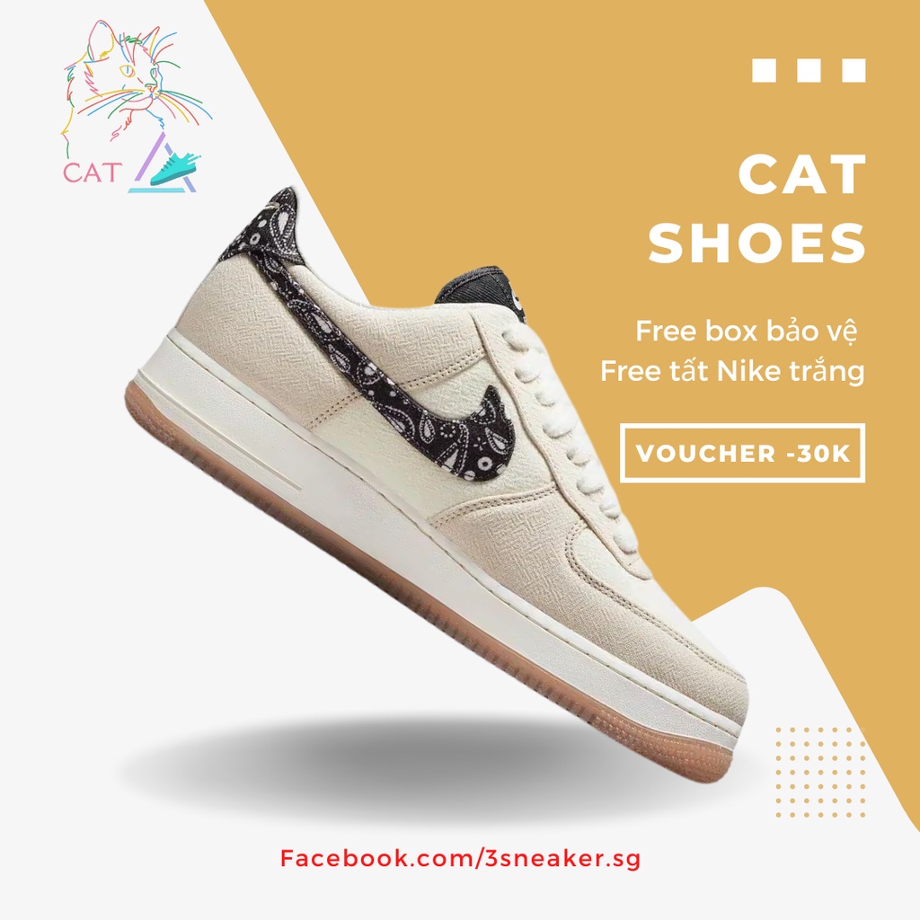 Giày Nike Air Force 1 Paisley, AF1 Da Lộn Móc Hoa Văn; Full Box, Phụ Kiện, Tặng Vớ Trắng