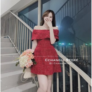 Váy Dạ Trễ Vai Đỏ Hàng 2 Lớp Dày Dặn Có Lót Quần Sang Chảnh