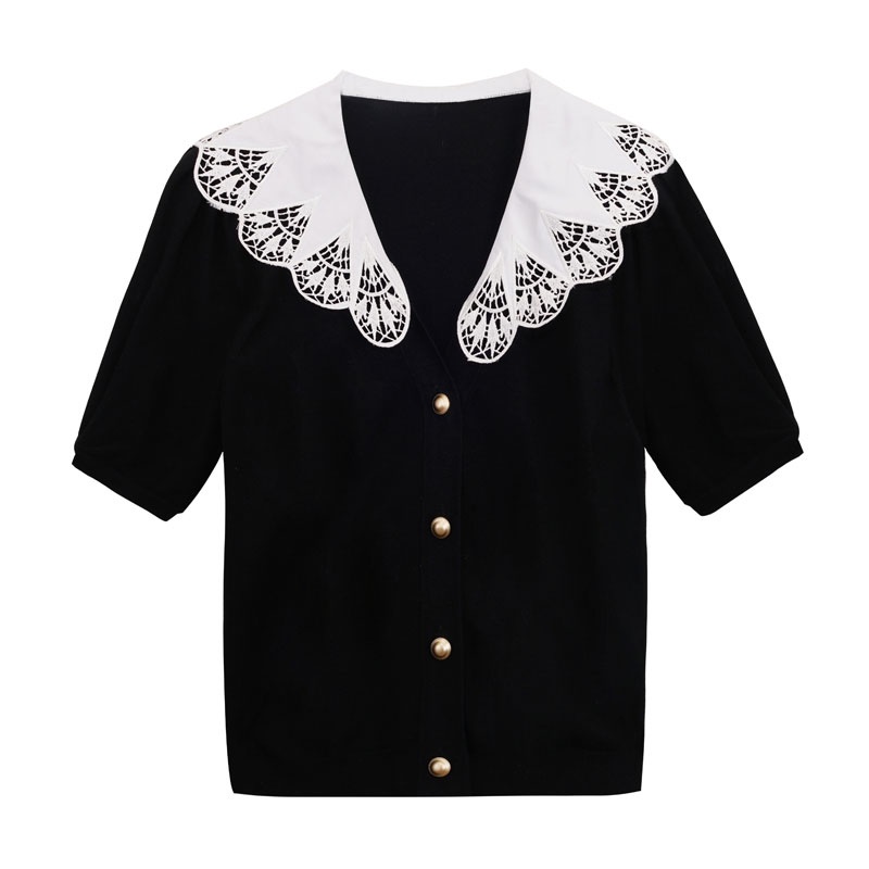 Áo Thun Dệt Kim Tay Ngắn Cổ Chữ V Thời Trang Hàn Quốc Dành Cho Nữ