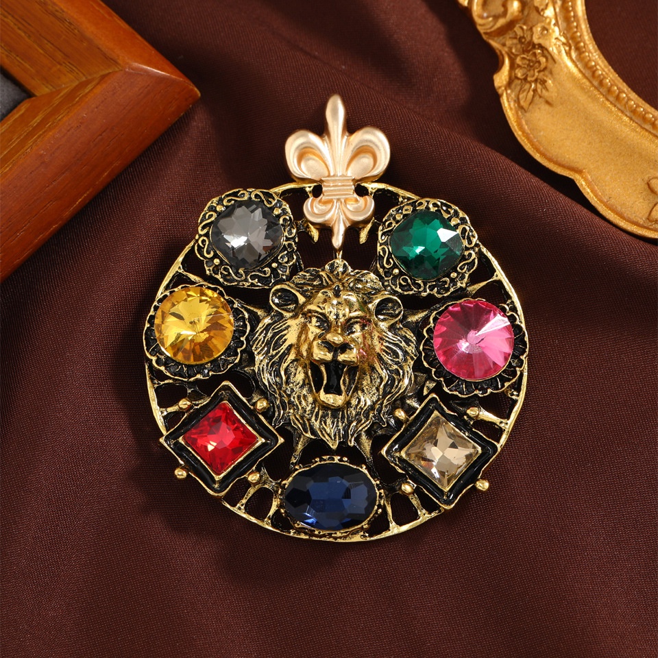 Huy Hiệu Cài Áo Hình Sư Tử Đính Đá Nhiều Màu Sắc Kiểu Dáng Cổ Điển Dành Cho Nữ