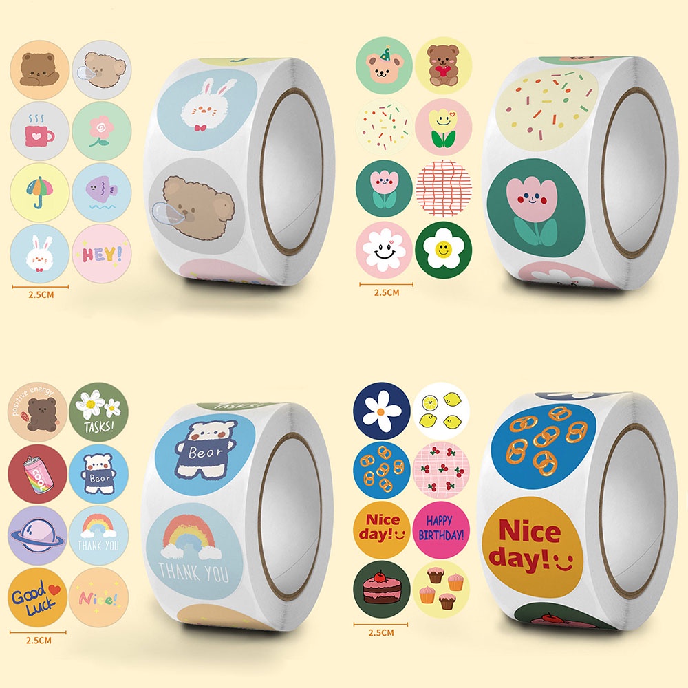 Cuộn 500 Hình Dán Hoạt Hình Dễ Thương 1inch / 2.5cm