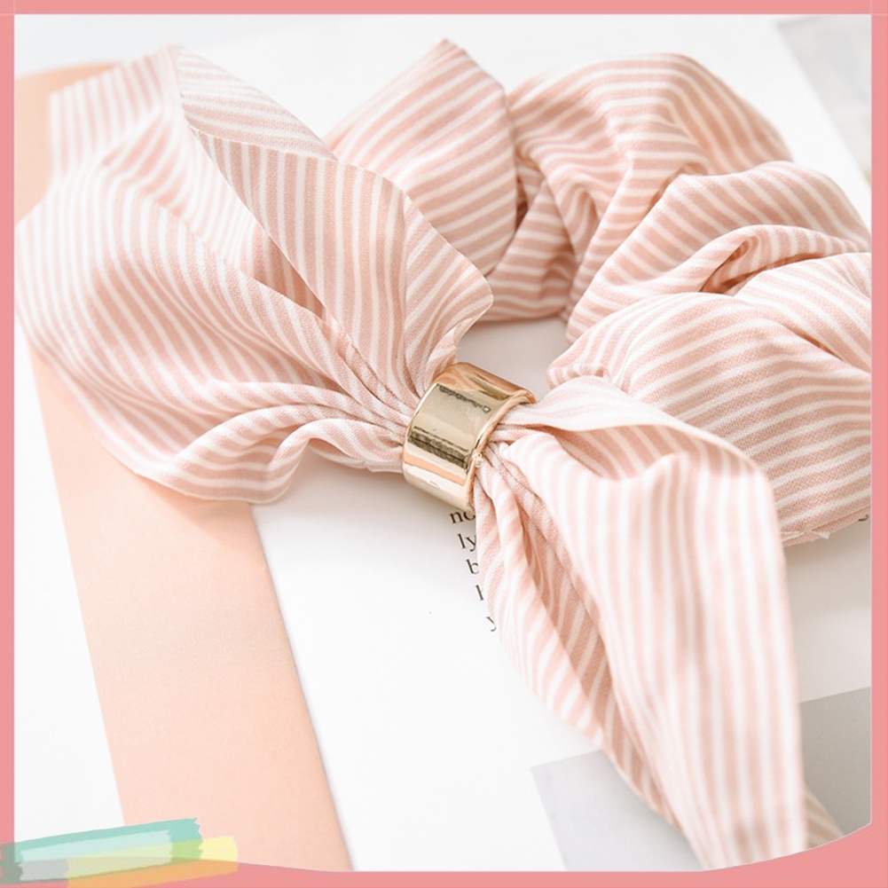 Dây buộc tóc đính tai thỏ và sọc hợp thời trang