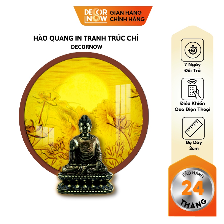 Đèn Hào Quang Phật In Tranh Trúc Chỉ DECORNOW 30,40 cm, Trang Trí Ban Thờ, Hào Quang Trúc Chỉ HOA SEN DCN-TC19