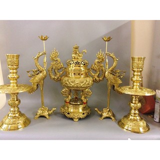 Bộ đỉnh thờ lư thờ bằng đồng cao 60cm. Bộ đồ thờ đồng đỉnh hạc nến bằng đồng